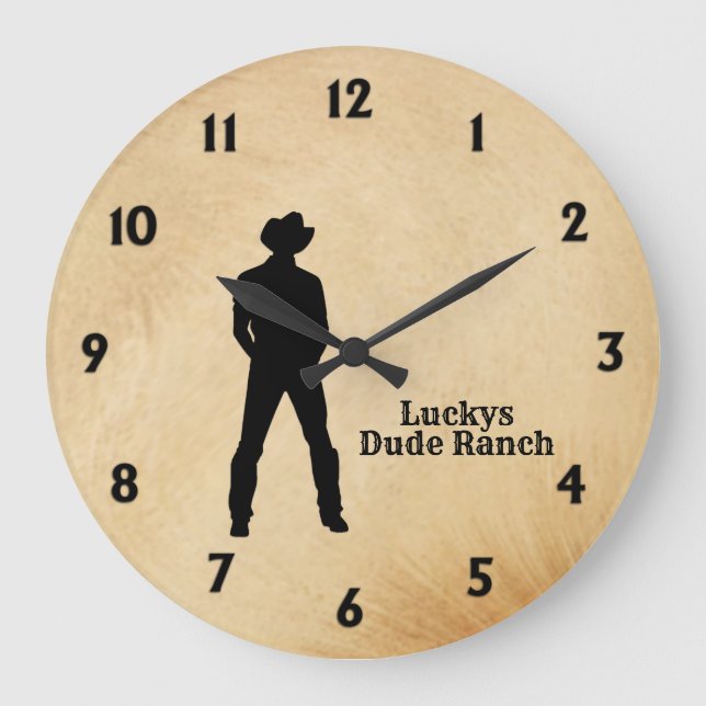 Reloj Redondo Grande Personalizado de Cowboy Textos (Anverso)