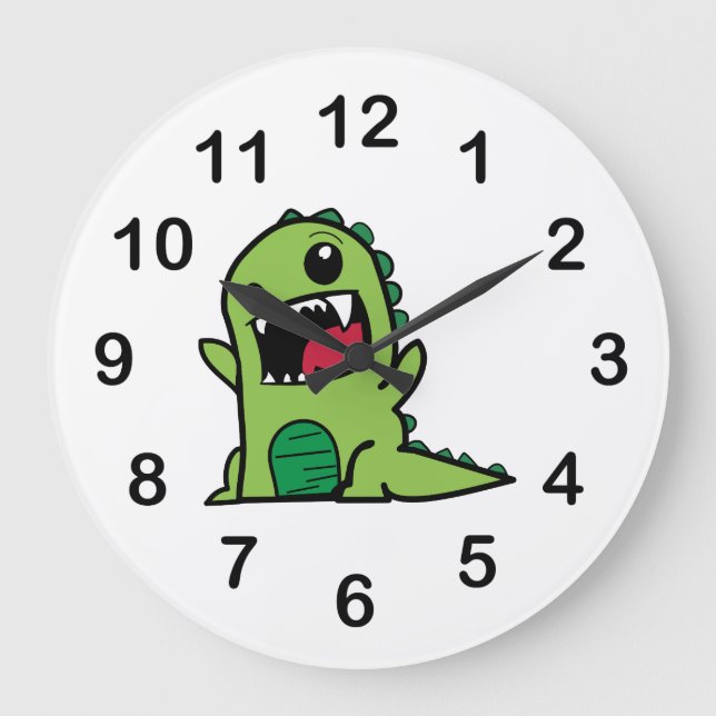 Reloj Redondo Grande Personalizado de dinosaurios bebé (Anverso)
