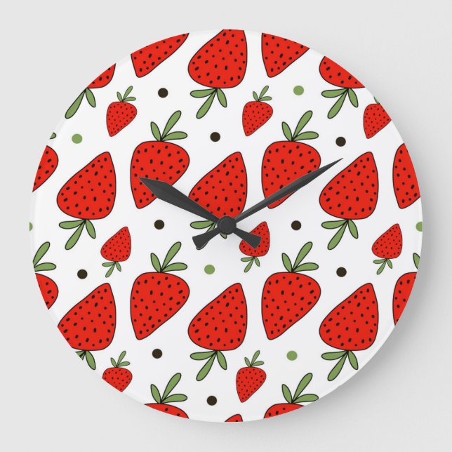 Reloj Redondo Grande Personalizado de fresas rojas patrón sin foco (Anverso)