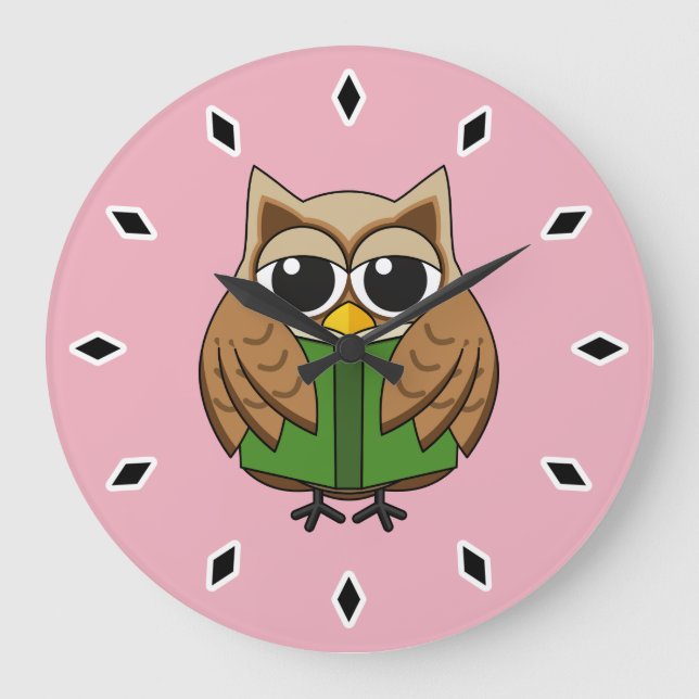 Reloj Redondo Grande Personalizado de libros de lectura de Lechuza de B (Anverso)
