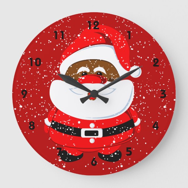Reloj Redondo Grande Personalizado de los Navidades afroamericanos de S (Anverso)
