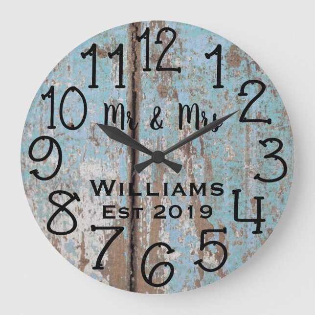 Reloj Redondo Grande Personalizado de madera apenado trullo (Anverso)