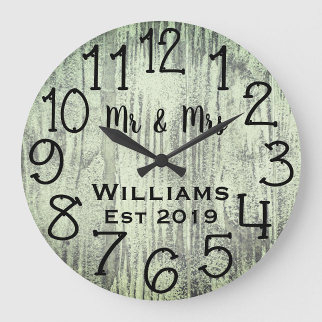 Reloj Redondo Grande Personalizado de Madera Gris Rústico (Anverso)