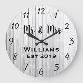 Reloj Redondo Grande Personalizado de Madera Gris Rústico