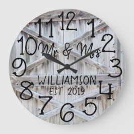 Reloj Redondo Grande Personalizado de Madera Gris Rústico