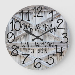 Reloj Redondo Grande Personalizado de Madera Gris Rústico