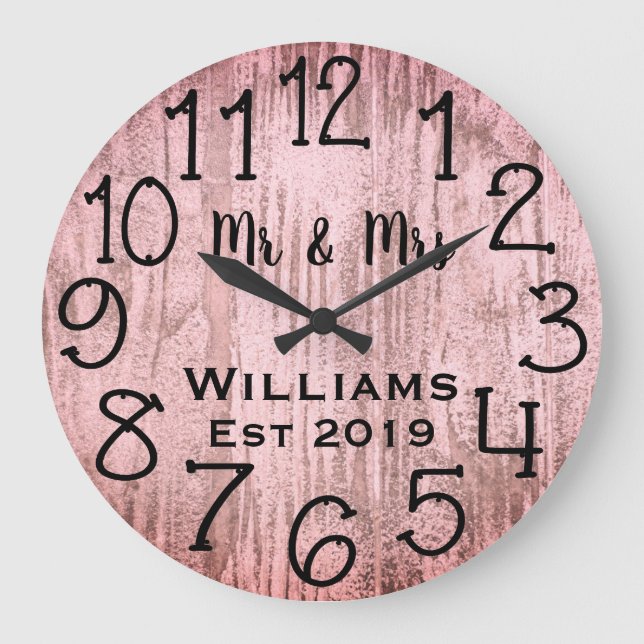 Reloj Redondo Grande Personalizado de Madera Gris Rústico (Anverso)