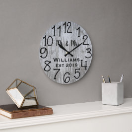 Reloj Redondo Grande Personalizado de Madera Gris Rústico