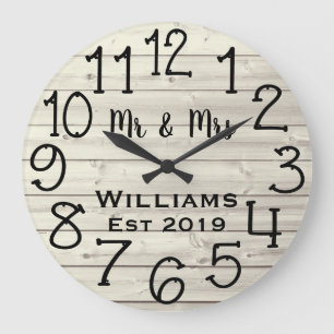 Reloj Redondo Grande Personalizado de madera gris rústico con textura d