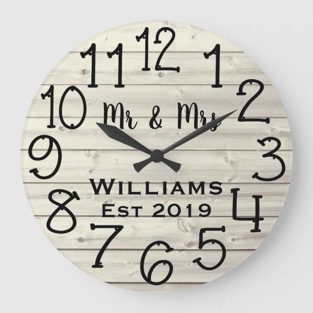 Reloj Redondo Grande Personalizado de madera gris rústico con textura d (Anverso)
