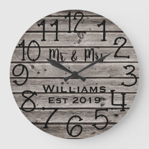Reloj Redondo Grande Personalizado de Madera Marrón Rústico