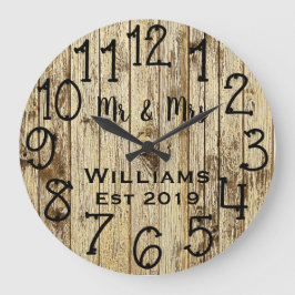Reloj Redondo Grande Personalizado de Madera Marrón Rústico