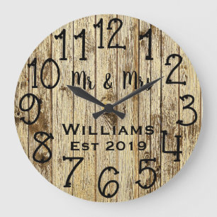 Reloj Redondo Grande Personalizado de Madera Marrón Rústico