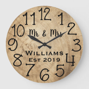 Reloj Redondo Grande Personalizado de Madera Marrón Rústico