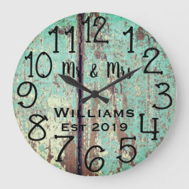 Reloj Redondo Grande Personalizado de madera rústica desteñida en azul