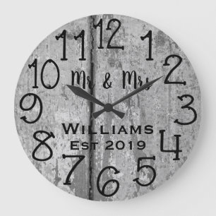 Reloj Redondo Grande Personalizado de madera rústica desteñida en azul 