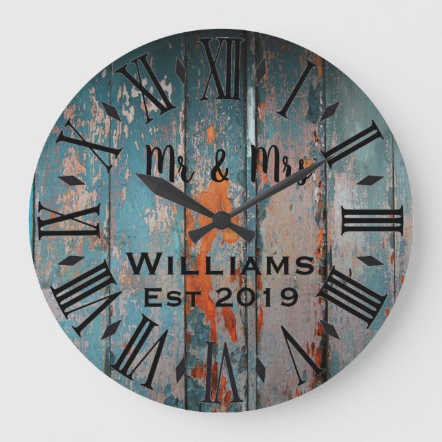 Reloj Redondo Grande Personalizado de Madera Vintage Rústico (Anverso)