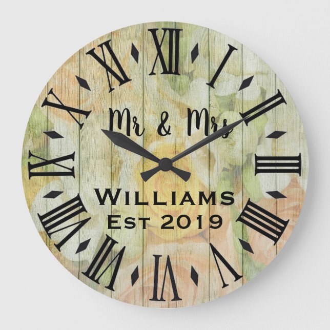 Reloj Redondo Grande Personalizado de Madera Vintage Rústico (Anverso)