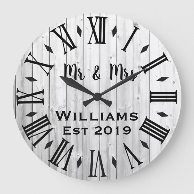 Reloj Redondo Grande Personalizado de Madera Vintage Rústico (Anverso)
