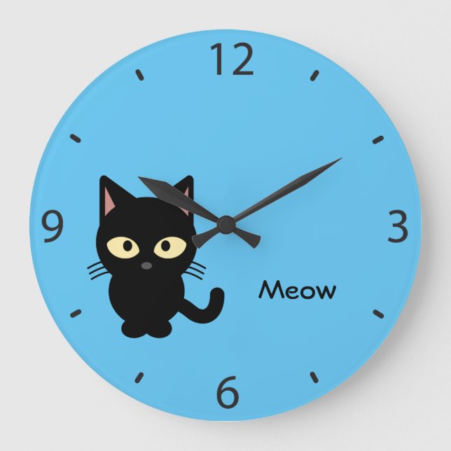 Reloj Redondo Grande Personalizado de miau de gato negro lindo (Anverso)