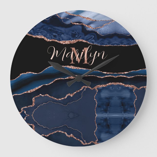 Reloj Redondo Grande Personalizado de moda Marina Azul Agate Rosa Purpu (Anverso)