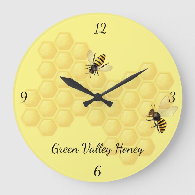Reloj Redondo Grande Personalizado de negocios de Honey Bee Apiary (Anverso)
