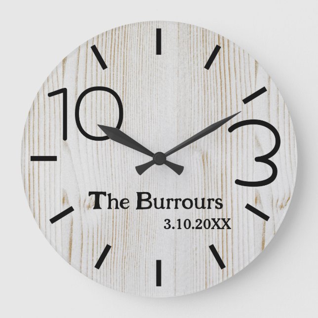 Reloj Redondo Grande Personalizado de nombre de familia de número simpl (Anverso)