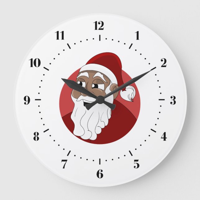 Reloj Redondo Grande Personalizado de Papá Noel Negro (Anverso)