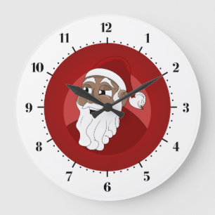 Reloj Redondo Grande Personalizado de Papá Noel Negro