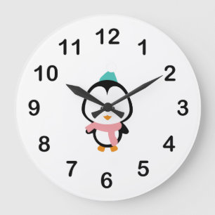 Reloj Redondo Grande Personalizado de pingüino cute