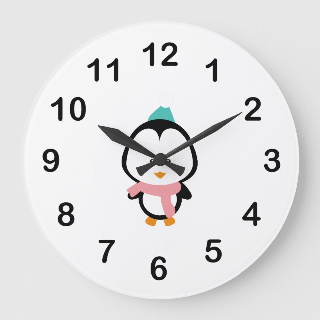 Reloj Redondo Grande Personalizado de pingüino cute (Anverso)
