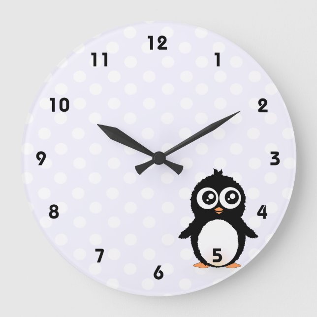 Reloj Redondo Grande Personalizado de pingüino cute (Anverso)