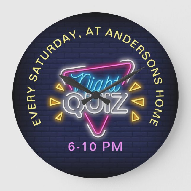 Reloj Redondo Grande Personalizado de Rótulos de estilo neón de la noch (Anverso)