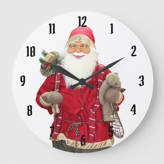 Reloj Redondo Grande Personalizado de Santa Claus sonriente (Anverso)