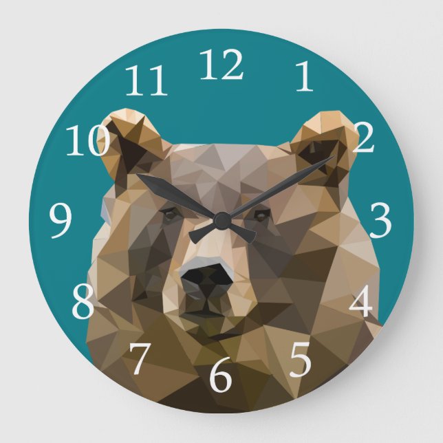 Reloj Redondo Grande Personalizado del oso polígono (Anverso)