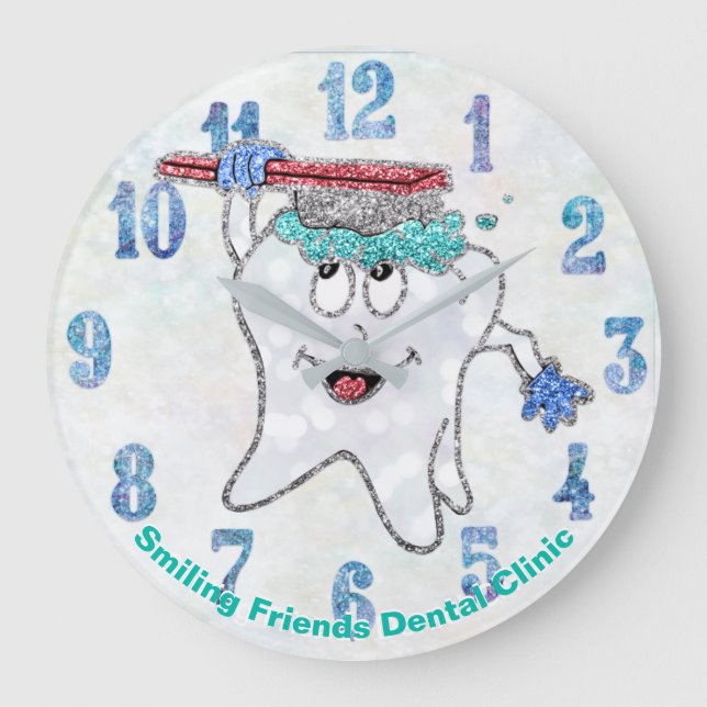 Reloj Redondo Grande Personalizado dental del purpurina de la diversión (Anverso)