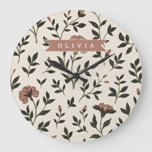 Reloj Redondo Grande Personalizado Elegante Neutral Floral Vintage Pers