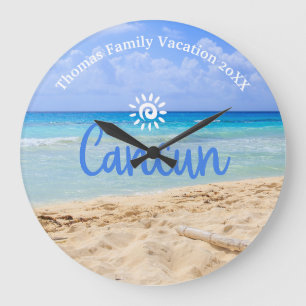Reloj Redondo Grande Personalizado Familia Cancun Beach Vacation