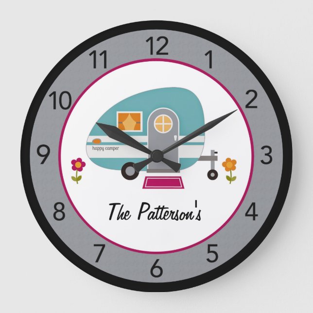 Reloj Redondo Grande Personalizado Feliz Camper (Anverso)