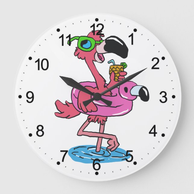 Reloj Redondo Grande personalizado Flamingo de verano| elegir color de  (Anverso)