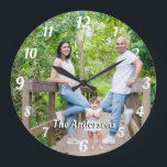 Reloj Redondo Grande Personalizado foto nombres personalizados letras b<br><div class="desc">Foto personalizado nombre personalizado letras blancas y números retro tipo de letra reloj de pared. Un encantador regalo personalizado para cualquiera.</div>