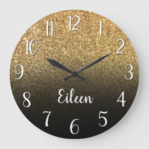 Reloj Redondo Grande Personalizado Glitter Dorado Negro Ombre Femenino