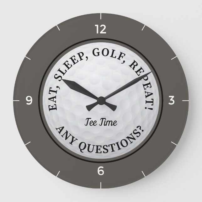 Reloj Redondo Grande Personalizado Golf Ball Sports Golfer Quote Brown  (Anverso)