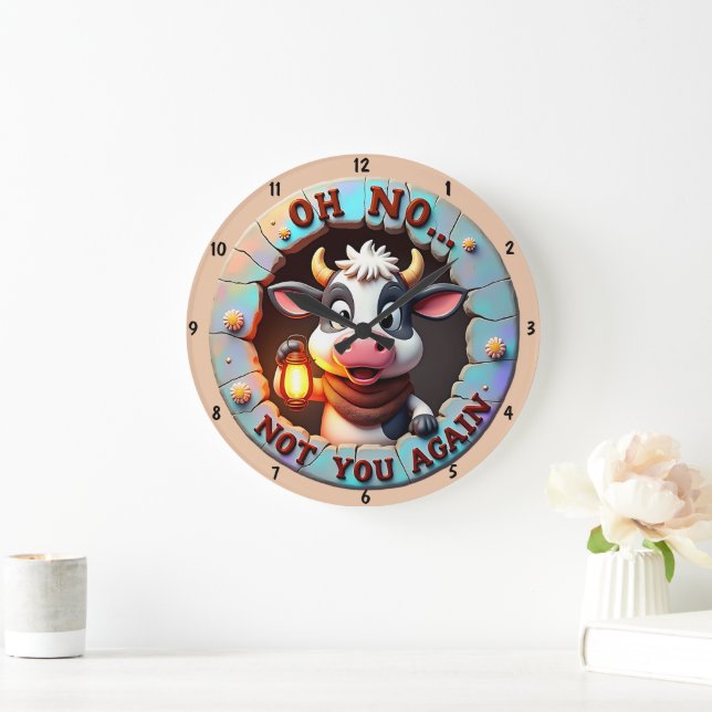 Reloj Redondo Grande Personalizado humorístico Adorable Vaca divertida  (Hogar)
