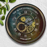 Reloj Redondo Grande Personalizado inspirado en el Steampunk<br><div class="desc">Diseño divertido y personalizado. Hace el regalo perfecto para una casa caliente,  boda o cualquier ocasión! Un tema divertido,  metálico y angustiado inspirado en el steampunk.</div>