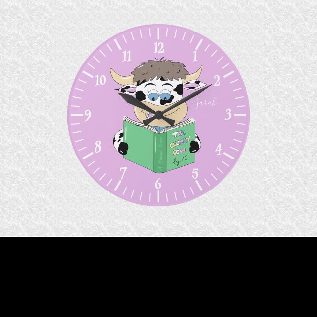 Reloj Redondo Grande Personalizado lindo leyendo Chica de vaca habitaci (Cute reading cow round wall clock .)