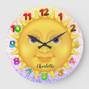 Reloj Redondo Grande Personalizado lindo Sonriente Sol con abejorro dul