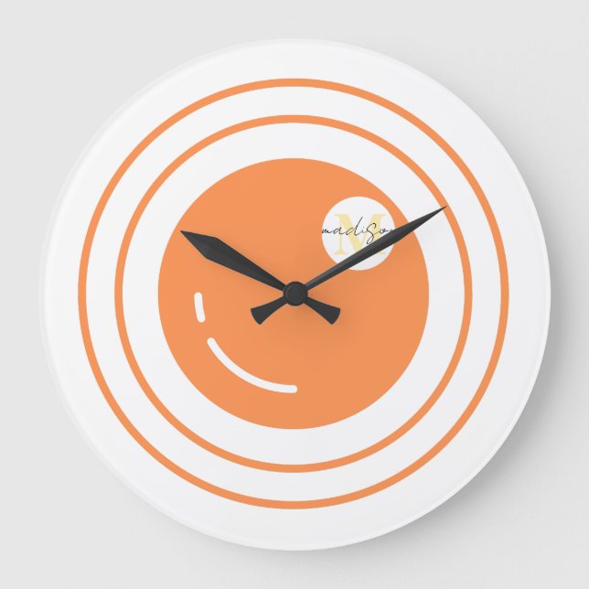 Reloj Redondo Grande Personalizado moderno Nombre de la lente Naranja C (Anverso)