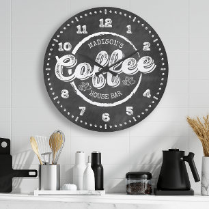 Reloj Redondo Grande Personalizado Monograma del Chalkboard Coffee Hous