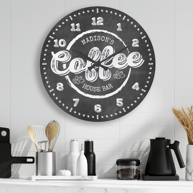 Reloj Redondo Grande Personalizado Monograma del Chalkboard Coffee Hous (Subido por el creador)